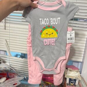 Gray and Pink Taco 'Bout Cute Onesie Set